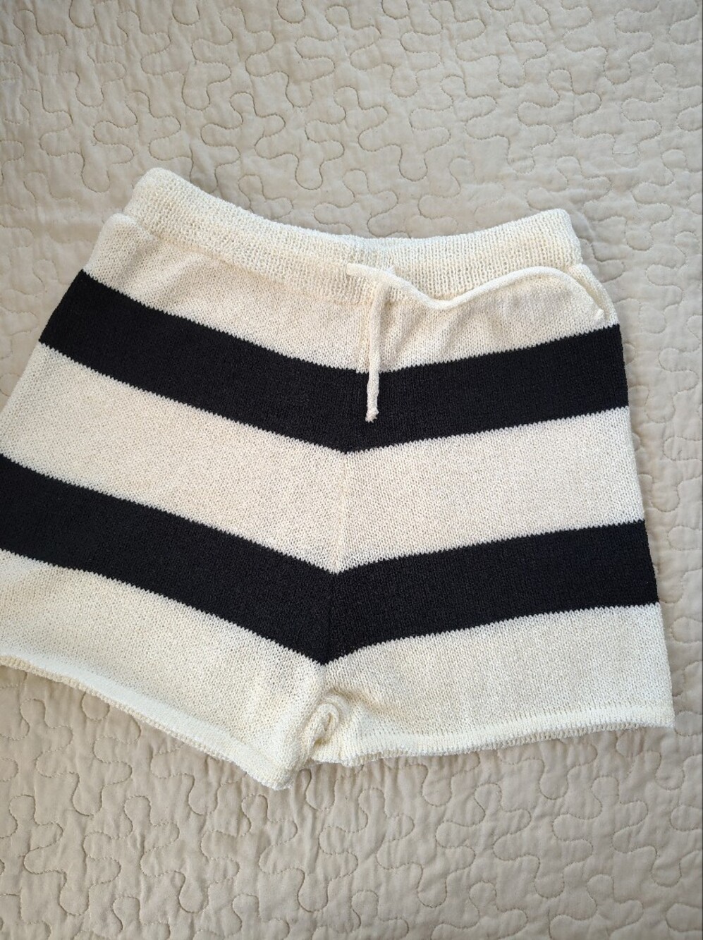 Striped Black and Cream Knit Women's Shorts